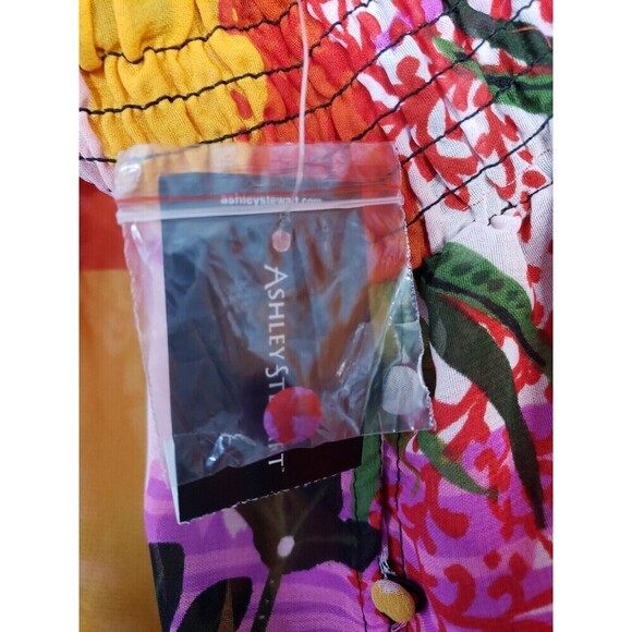 Ashley Stewart Open Hi Low Duster Women 18/20 Pink Floral Print Button NWT - Picture 7 of 10